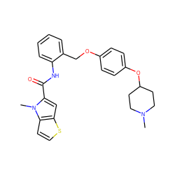 CN1CCC(Oc2ccc(OCc3ccccc3NC(=O)c3cc4sccc4n3C)cc2)CC1 ZINC000584905094