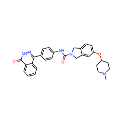 CN1CCC(Oc2ccc3c(c2)CN(C(=O)Nc2ccc(-c4n[nH]c(=O)c5ccccc45)cc2)C3)CC1 ZINC000165914306