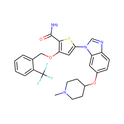 CN1CCC(Oc2ccc3ncn(-c4cc(OCc5ccccc5C(F)(F)F)c(C(N)=O)s4)c3c2)CC1 ZINC000064746655