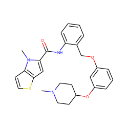 CN1CCC(Oc2cccc(OCc3ccccc3NC(=O)c3cc4sccc4n3C)c2)CC1 ZINC001772607915