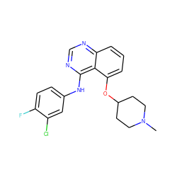 CN1CCC(Oc2cccc3ncnc(Nc4ccc(F)c(Cl)c4)c23)CC1 ZINC000028571875