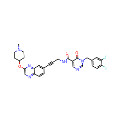 CN1CCC(Oc2cnc3ccc(C#CCNC(=O)c4cncn(Cc5ccc(F)c(F)c5)c4=O)cc3n2)CC1 ZINC000096176150