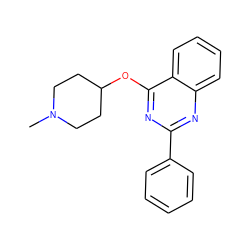 CN1CCC(Oc2nc(-c3ccccc3)nc3ccccc23)CC1 ZINC000013445627