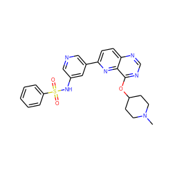 CN1CCC(Oc2ncnc3ccc(-c4cncc(NS(=O)(=O)c5ccccc5)c4)nc23)CC1 ZINC000169700780