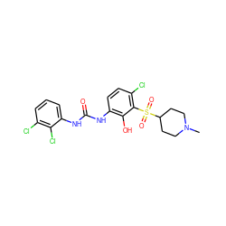 CN1CCC(S(=O)(=O)c2c(Cl)ccc(NC(=O)Nc3cccc(Cl)c3Cl)c2O)CC1 ZINC000653863950