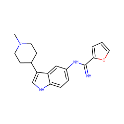 CN1CCC(c2c[nH]c3ccc(NC(=N)c4ccco4)cc23)CC1 ZINC000034805858