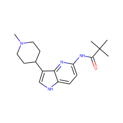 CN1CCC(c2c[nH]c3ccc(NC(=O)C(C)(C)C)nc23)CC1 ZINC000013523729