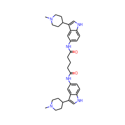 CN1CCC(c2c[nH]c3ccc(NC(=O)CCCC(=O)Nc4ccc5[nH]cc(C6CCN(C)CC6)c5c4)cc23)CC1 ZINC000044305230