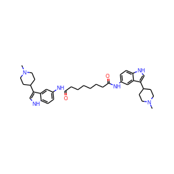 CN1CCC(c2c[nH]c3ccc(NC(=O)CCCCCCC(=O)Nc4ccc5[nH]cc(C6CCN(C)CC6)c5c4)cc23)CC1 ZINC000044351350