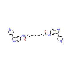 CN1CCC(c2c[nH]c3ccc(NC(=O)CCCCCCCCC(=O)Nc4ccc5[nH]cc(C6CCN(C)CC6)c5c4)cc23)CC1 ZINC000044307517