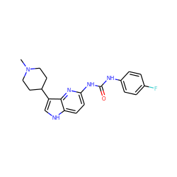 CN1CCC(c2c[nH]c3ccc(NC(=O)Nc4ccc(F)cc4)nc23)CC1 ZINC000013523768