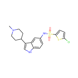 CN1CCC(c2c[nH]c3ccc(NS(=O)(=O)c4ccc(Cl)s4)cc23)CC1 ZINC000013611776