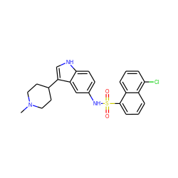 CN1CCC(c2c[nH]c3ccc(NS(=O)(=O)c4cccc5c(Cl)cccc45)cc23)CC1 ZINC000013611773