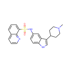 CN1CCC(c2c[nH]c3ccc(NS(=O)(=O)c4cccc5cccnc45)cc23)CC1 ZINC000013611778