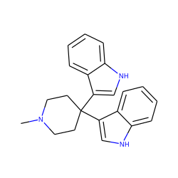 CN1CCC(c2c[nH]c3ccccc23)(c2c[nH]c3ccccc23)CC1 ZINC000013731865