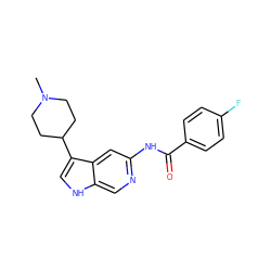 CN1CCC(c2c[nH]c3cnc(NC(=O)c4ccc(F)cc4)cc23)CC1 ZINC000013523588