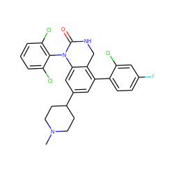 CN1CCC(c2cc(-c3ccc(F)cc3Cl)c3c(c2)N(c2c(Cl)cccc2Cl)C(=O)NC3)CC1 ZINC000013487127