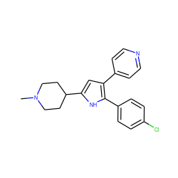 CN1CCC(c2cc(-c3ccncc3)c(-c3ccc(Cl)cc3)[nH]2)CC1 ZINC000028469611