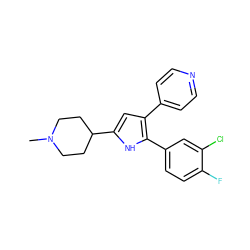 CN1CCC(c2cc(-c3ccncc3)c(-c3ccc(F)c(Cl)c3)[nH]2)CC1 ZINC000028473873