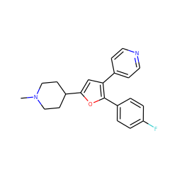 CN1CCC(c2cc(-c3ccncc3)c(-c3ccc(F)cc3)o2)CC1 ZINC000028477078