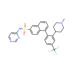 CN1CCC(c2cc(C(F)(F)F)ccc2-c2cccc3cc(S(=O)(=O)Nc4ccncn4)ccc23)CC1 ZINC000225055030
