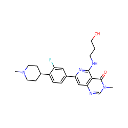 CN1CCC(c2ccc(-c3cc4ncn(C)c(=O)c4c(NCCCO)n3)cc2F)CC1 ZINC000115624590