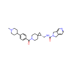 CN1CCC(c2ccc(C(=O)N3CCC4(CC3)C[C@@H]4CNC(=O)N3Cc4ccncc4C3)cc2)CC1 ZINC001772599120