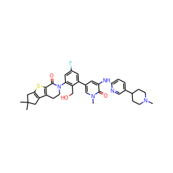 CN1CCC(c2ccc(Nc3cc(-c4cc(F)cc(N5CCc6c(sc7c6CC(C)(C)C7)C5=O)c4CO)cn(C)c3=O)nc2)CC1 ZINC000164284657