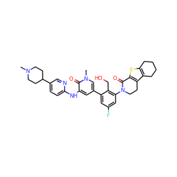 CN1CCC(c2ccc(Nc3cc(-c4cc(F)cc(N5CCc6c(sc7c6CCCC7)C5=O)c4CO)cn(C)c3=O)nc2)CC1 ZINC000116053962