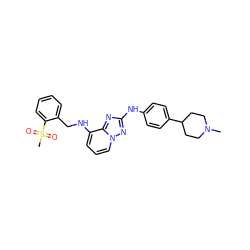 CN1CCC(c2ccc(Nc3nc4c(NCc5ccccc5S(C)(=O)=O)cccn4n3)cc2)CC1 ZINC000142969606