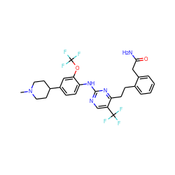 CN1CCC(c2ccc(Nc3ncc(C(F)(F)F)c(CCc4ccccc4CC(N)=O)n3)c(OC(F)(F)F)c2)CC1 ZINC000201543776