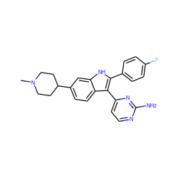 CN1CCC(c2ccc3c(-c4ccnc(N)n4)c(-c4ccc(F)cc4)[nH]c3c2)CC1 ZINC000040952393