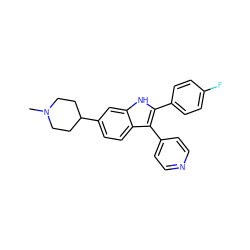 CN1CCC(c2ccc3c(-c4ccncc4)c(-c4ccc(F)cc4)[nH]c3c2)CC1 ZINC000045496753