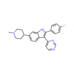 CN1CCC(c2ccc3c(-c4ccncn4)c(-c4ccc(F)cc4)[nH]c3c2)CC1 ZINC000040951160