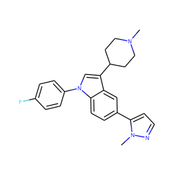 CN1CCC(c2cn(-c3ccc(F)cc3)c3ccc(-c4ccnn4C)cc23)CC1 ZINC000095582603