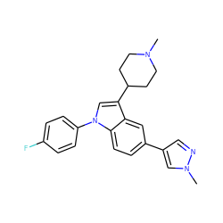 CN1CCC(c2cn(-c3ccc(F)cc3)c3ccc(-c4cnn(C)c4)cc23)CC1 ZINC000095583686