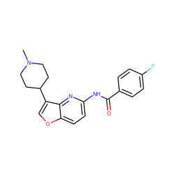 CN1CCC(c2coc3ccc(NC(=O)c4ccc(F)cc4)nc23)CC1 ZINC000013588431