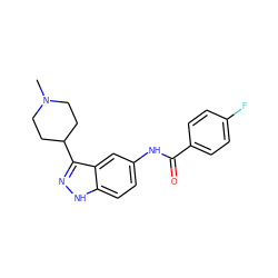 CN1CCC(c2n[nH]c3ccc(NC(=O)c4ccc(F)cc4)cc23)CC1 ZINC000000587656