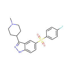 CN1CCC(c2n[nH]c3ccc(S(=O)(=O)c4ccc(F)cc4)cc23)CC1 ZINC000071295457