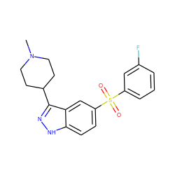 CN1CCC(c2n[nH]c3ccc(S(=O)(=O)c4cccc(F)c4)cc23)CC1 ZINC000071296009