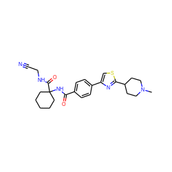 CN1CCC(c2nc(-c3ccc(C(=O)NC4(C(=O)NCC#N)CCCCC4)cc3)cs2)CC1 ZINC000013676370