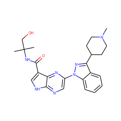 CN1CCC(c2nn(-c3cnc4[nH]cc(C(=O)NC(C)(C)CO)c4n3)c3ccccc23)CC1 ZINC000095605298