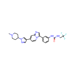 CN1CCC(n2cc(-c3ccn4c(-c5cccc(NC(=O)NCC(F)(F)F)c5)cnc4c3)cn2)CC1 ZINC000147464336