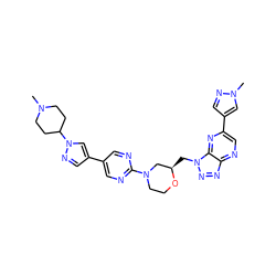 CN1CCC(n2cc(-c3cnc(N4CCO[C@H](Cn5nnc6ncc(-c7cnn(C)c7)nc65)C4)nc3)cn2)CC1 ZINC000210675776