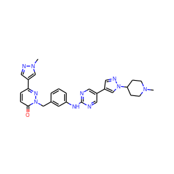 CN1CCC(n2cc(-c3cnc(Nc4cccc(Cn5nc(-c6cnn(C)c6)ccc5=O)c4)nc3)cn2)CC1 ZINC000653701087