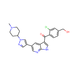 CN1CCC(n2cc(-c3cnc4[nH]cc(C(=O)c5ccc(CO)cc5Cl)c4c3)cn2)CC1 ZINC000473089544