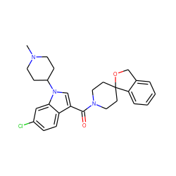 CN1CCC(n2cc(C(=O)N3CCC4(CC3)OCc3ccccc34)c3ccc(Cl)cc32)CC1 ZINC000299867020