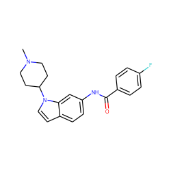 CN1CCC(n2ccc3ccc(NC(=O)c4ccc(F)cc4)cc32)CC1 ZINC000028396991