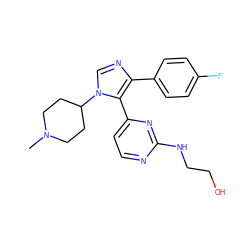 CN1CCC(n2cnc(-c3ccc(F)cc3)c2-c2ccnc(NCCO)n2)CC1 ZINC000026716656