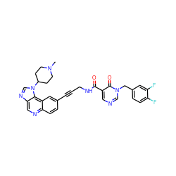 CN1CCC(n2cnc3cnc4ccc(C#CCNC(=O)c5cncn(Cc6ccc(F)c(F)c6)c5=O)cc4c32)CC1 ZINC000169710212